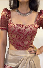 Cherry Gold Brocade Corset With Sleeves
