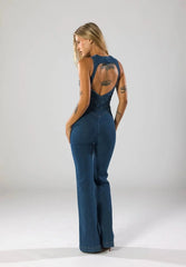 Fitted Denim Flare Jumpsuit