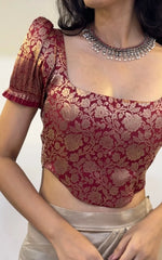 Cherry Gold Brocade Corset With Sleeves