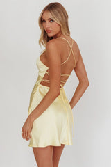 Las Vegas Strappy Back Lace Trim Mini Dress Butter