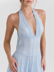 Plunge Halter Lace Maxi Dress