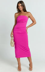 Calanthe Midi Dress - Strapless Tuck Detail Dress in Orchid