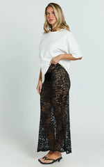 Dahlia Midi Skirt - Lace Skirt in Black