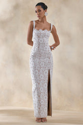 Zarisse | White Lace Square-Neck Maxi Dress
