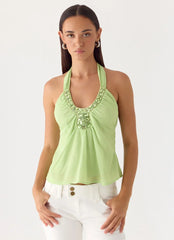 Never Stop Me Embellished Top - Lime