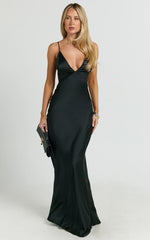 Quincy Maxi Dress Satin Slip Dress in Black