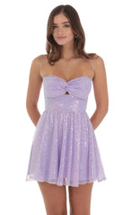 Sequin Twist A-line Dress in Lavender
