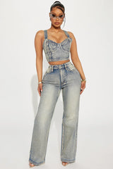 Chasing A Dream Embellished Stretch Straight Leg Jeans - Vintage Wash