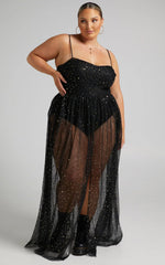 Stunning View Maxi Dress - Bodice Sheer Dress in Black Mesh