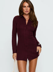 When You Sleep Long Sleeve Mini Dress Wine