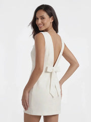 Boatneck Bow Back A-line Mini Dress