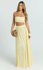 Tegan Two Piece Set - Straight Neck Micro Crop Top And A Line Maxi Skirt Set In Butter Yellow