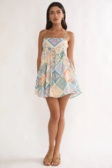 Terenza Tied Back Baby Doll Mini Dress Green Multi