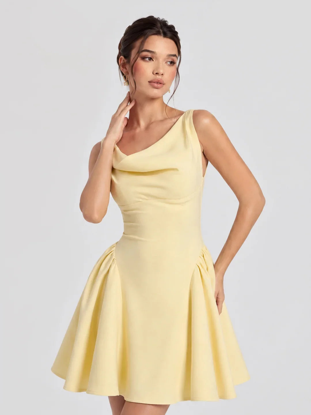 Butter Cowl Neck Bow Back Skater Mini Dress