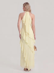 Halterneck Flowy Tiered Ruffle Maxi Dress