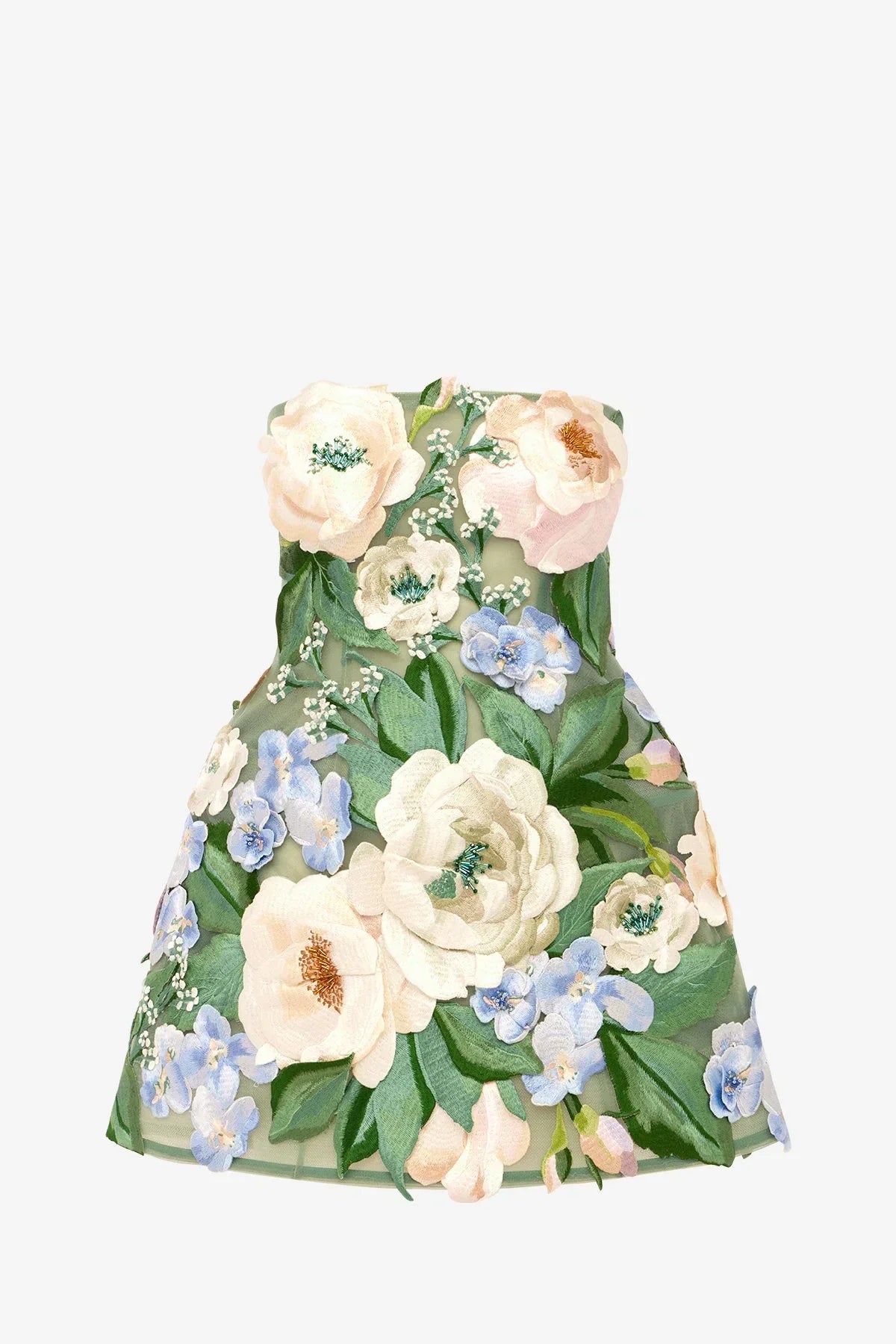 Roselle Floral Hand-Embroidered Bustier Mini Dress - Blossom