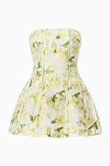 Darner Strapless Mini Dress in Green Floral