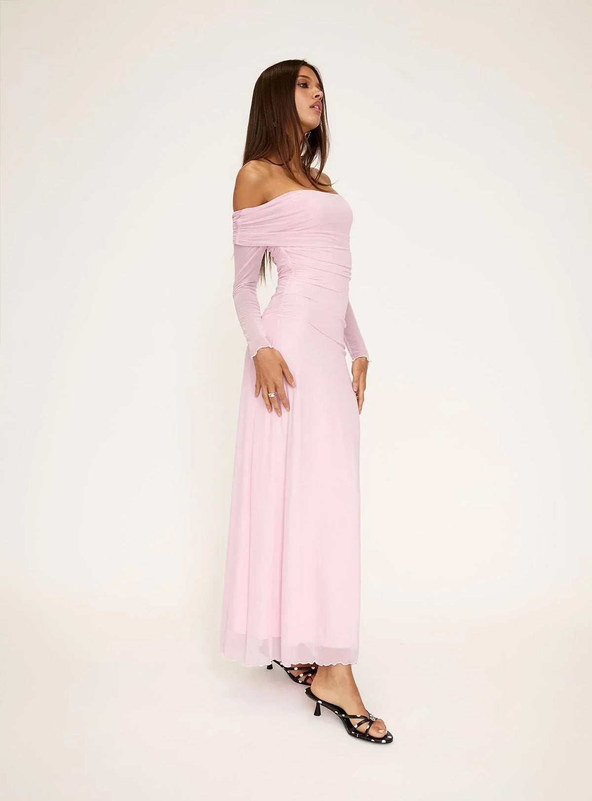 Emorissa Off Shoulder Long Sleeve Maxi Dress Soft Pink