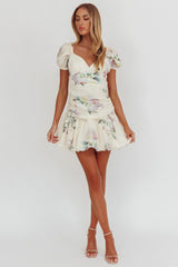 Annabella Puff Sleeve Tied Back Mini Dress Floral Butter