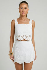 Evren Embroidered Scallop Top