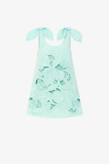 Harper Bow Appliqué Mini Dress - Pale Turquoise