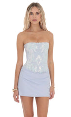 Sequin Draped Waist Dress in Pastel Blue