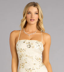Garden Glam Beaded Mesh Mini Dress