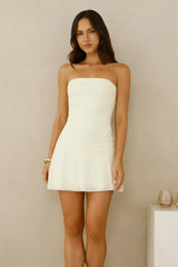 Soft Spark Strapless Mesh Mini Dress Yellow