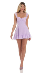 Ruffle Strap Fit and Flare Dress in Lavender