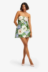 Roselle Floral Hand-Embroidered Bustier Mini Dress - Blossom