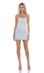 Sequin Draped Waist Dress in Pastel Blue