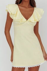 Unpredictable Layered Ruffle Neckline Mini Dress Butter