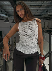 Marleene Shirred Top White Polka