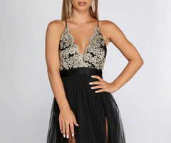 Arya Formal Embroidered Tulle Dress