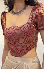 Cherry Gold Brocade Corset With Sleeves