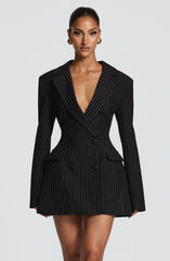Elvira Mini Dress - Black Pinstripe
