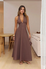 Keep It Classic Halter Maxi Dress Brown