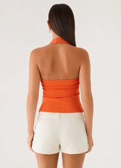 Monay Beaded Halter Top - Orange