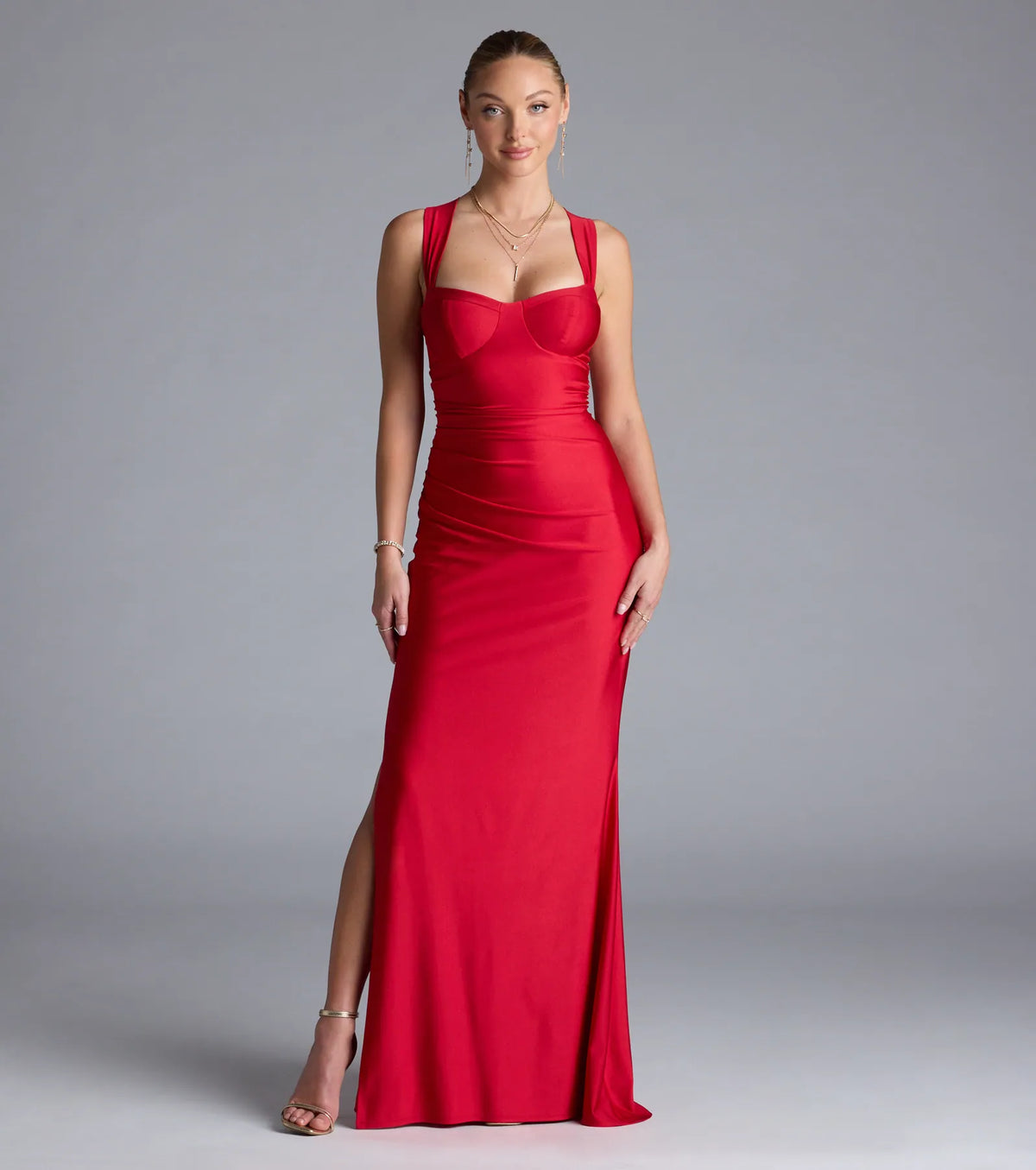 Whitney Lace-Up Slit Formal Dress